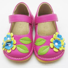 Zapatos de la flor de la niña 3D de la rosa caliente con las flores azules